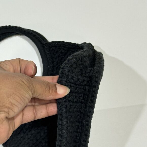 WOMEN CROCHET BLACK VINTAGE CLUTCH PURSE HANDBAG BAG WITH FLOWERS BOHO STYLE - Picture 8 of 15